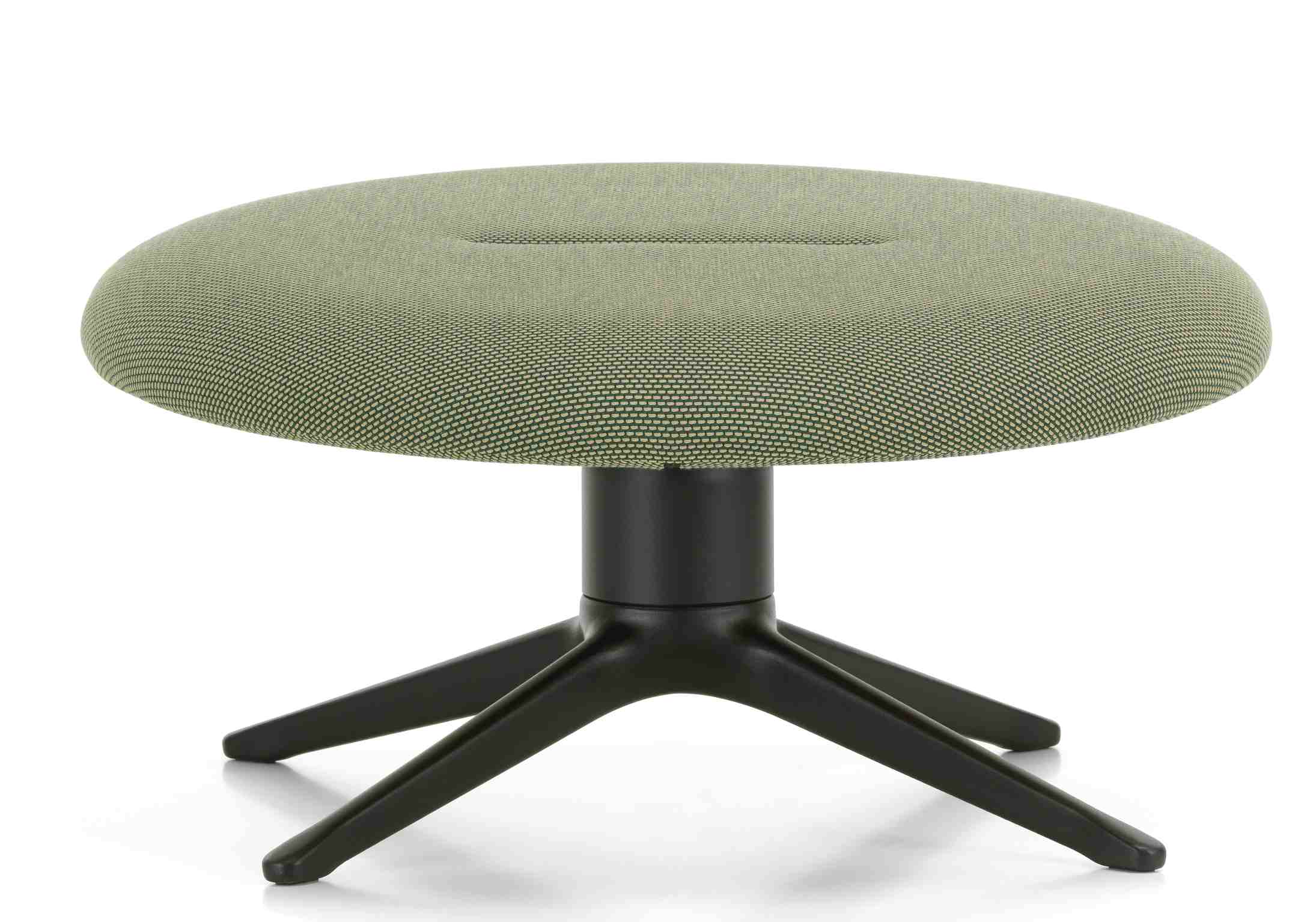 Abalon Platform Ottoman Vitra mit grünem Stoffbezug und schwarzem Fußkreuz, modernes Möbeldesign.