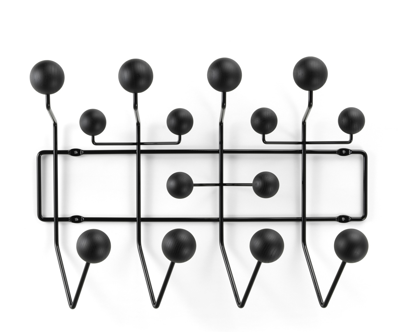 Eames Hang it all Garderobe in Esche schwarz von Vitra, moderne Wandgarderobe mit Kugeln.