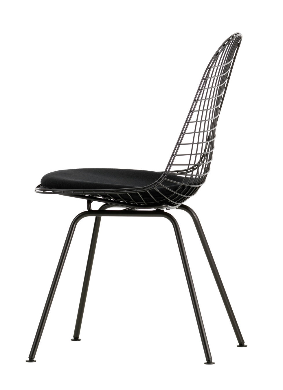 DKX-5 Wire Chair Stuhl von Vitra mit schwarzem Sitzkissen, Drahtgestell und vierbeinigen Stahlrohrgestell.