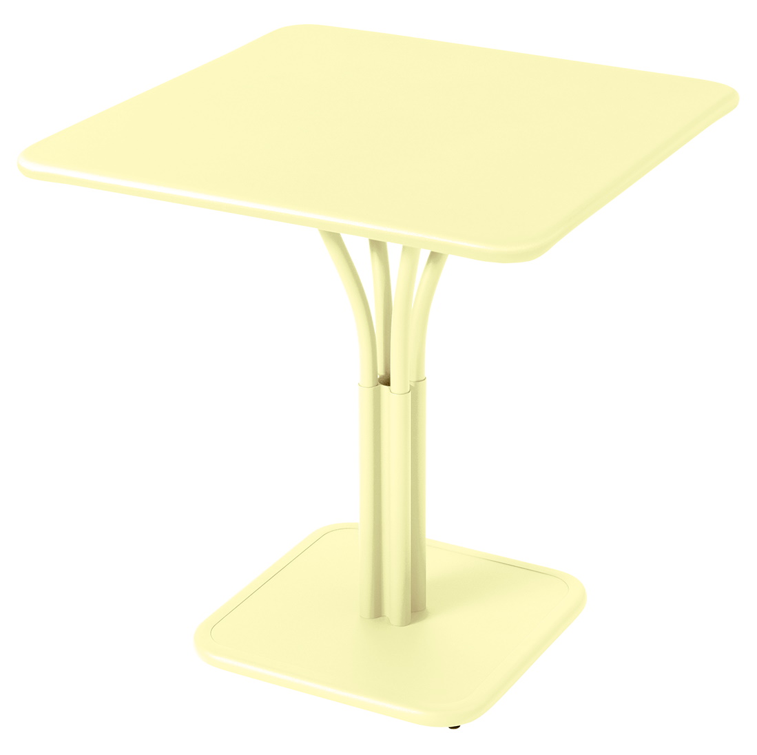 Gelber Fermob Luxembourg Tisch, quadratisch, 71x71 cm, für den Außenbereich, modernes Design.
