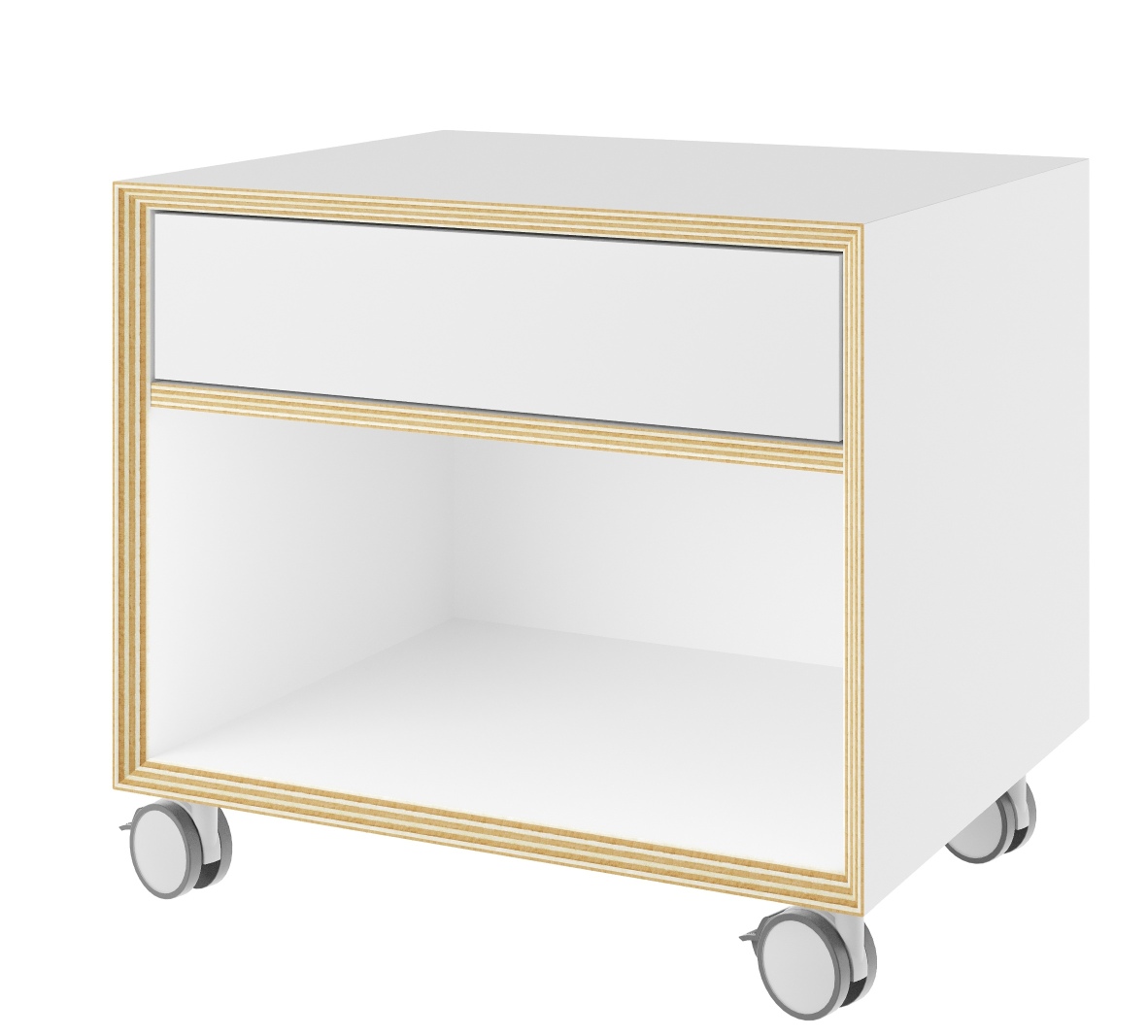 Weiße Vertiko Kommode von Müller Möbelwerkstätten mit Schublade und Rollen, modernes Möbeldesign.