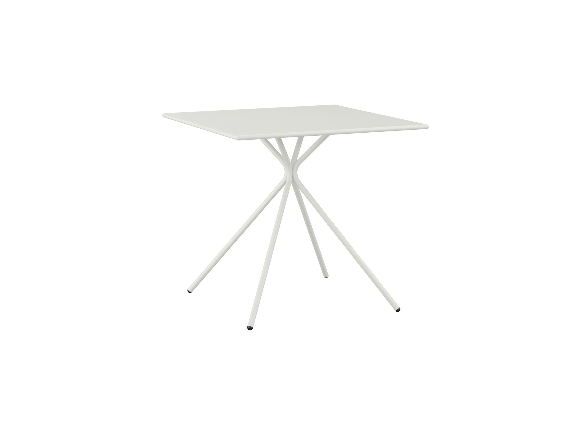 Weißer, quadratischer Brunner Bistrotisch für den Außenbereich mit filigranem Stahlgestell.
