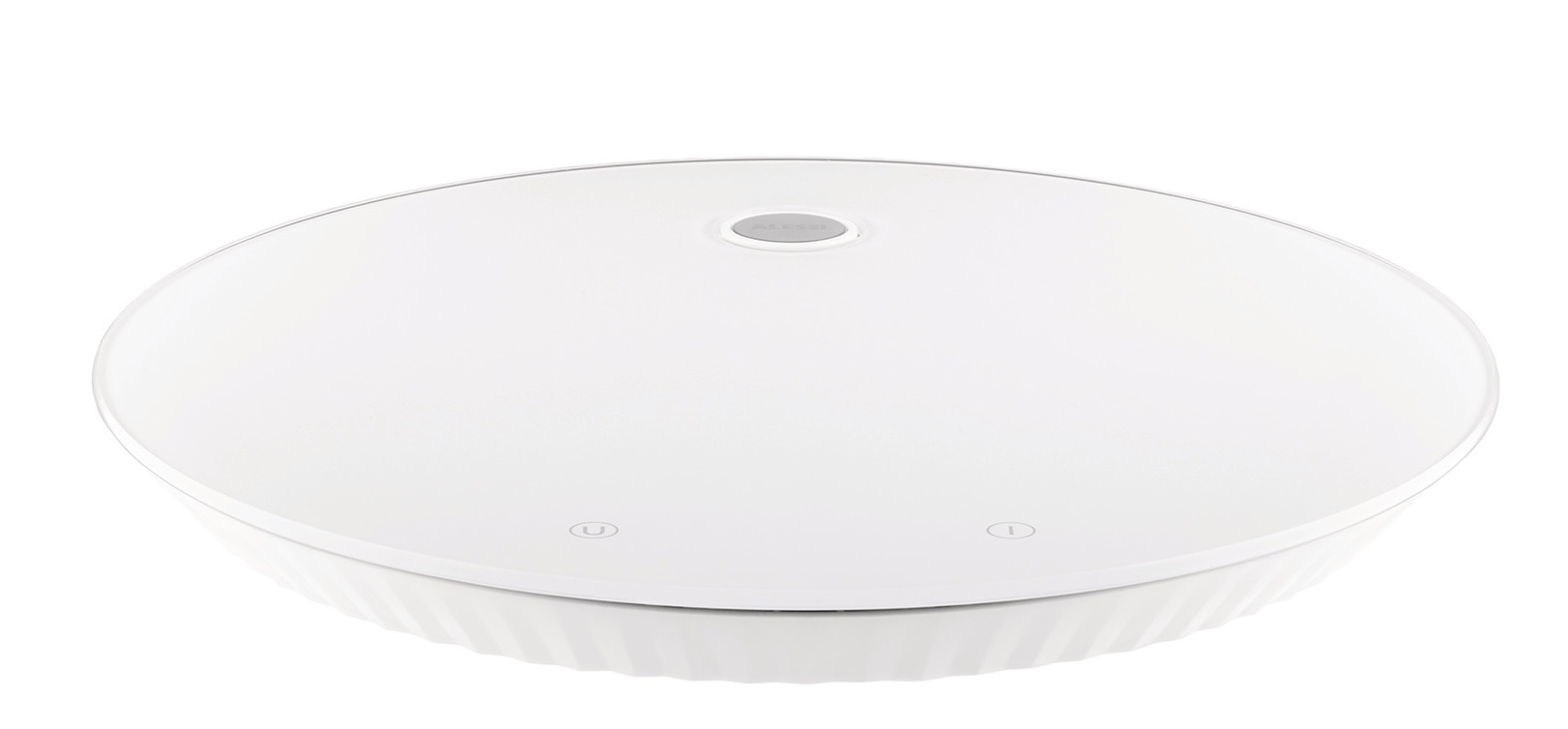 Weiße Alessi Küchenwaage MDL16 Plissé, digitale Waage für die Küche, modernes Design.
