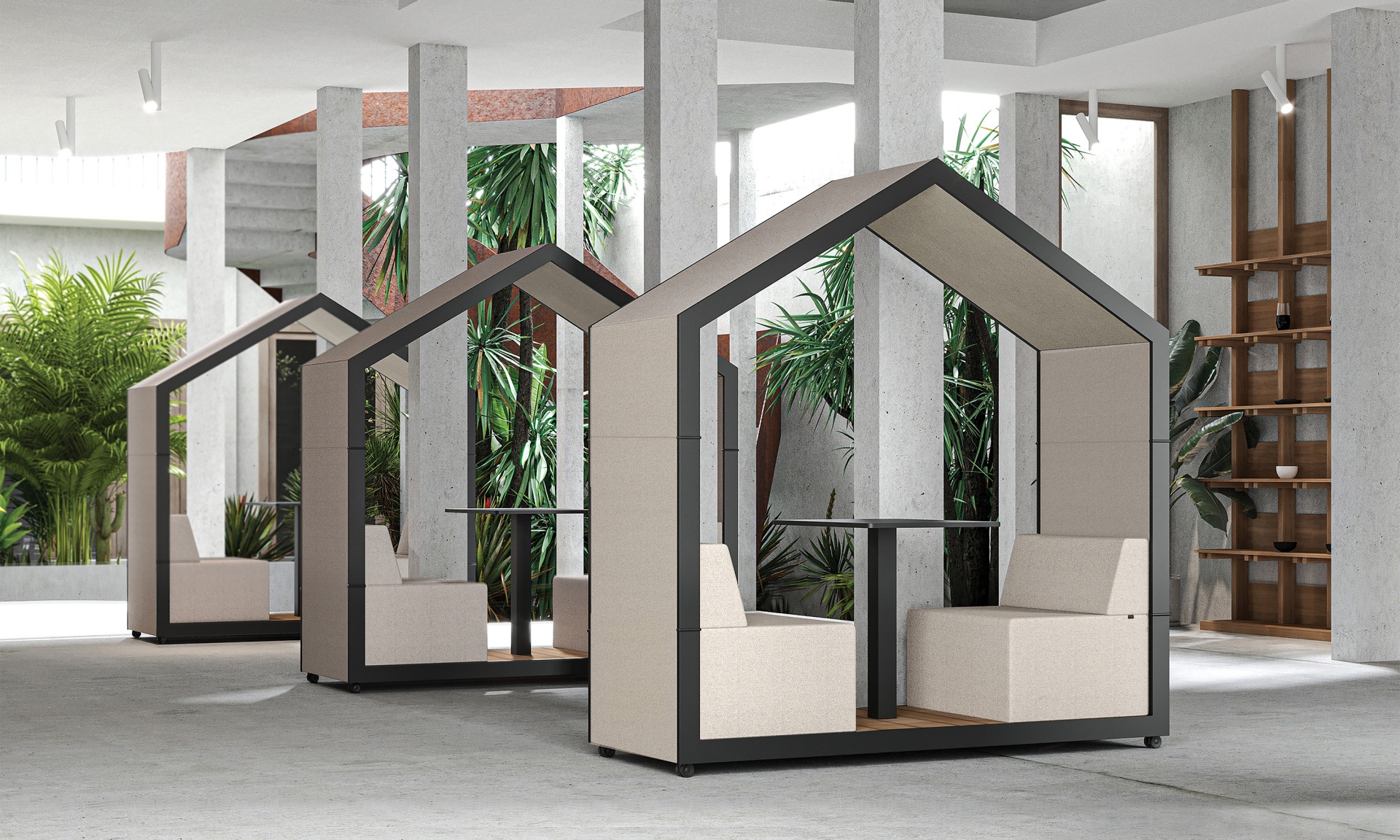 treehouse TH 2 Akustikkabinen von Bejot für zwei Personen in einem modernen Büroraum.