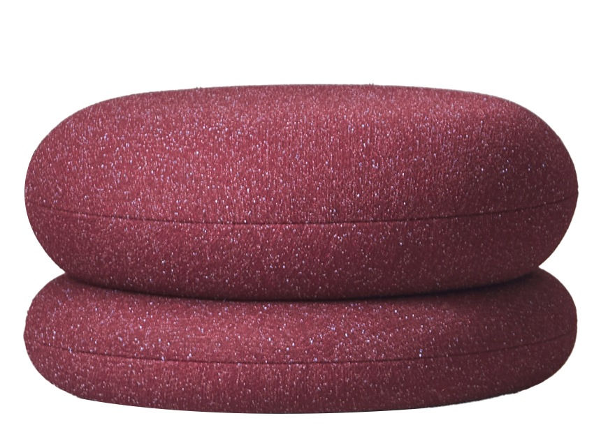 Burgunderfarbener Easy Pouf Hocker von Verpan, zwei übereinander gestapelte, runde Sitzkissen.