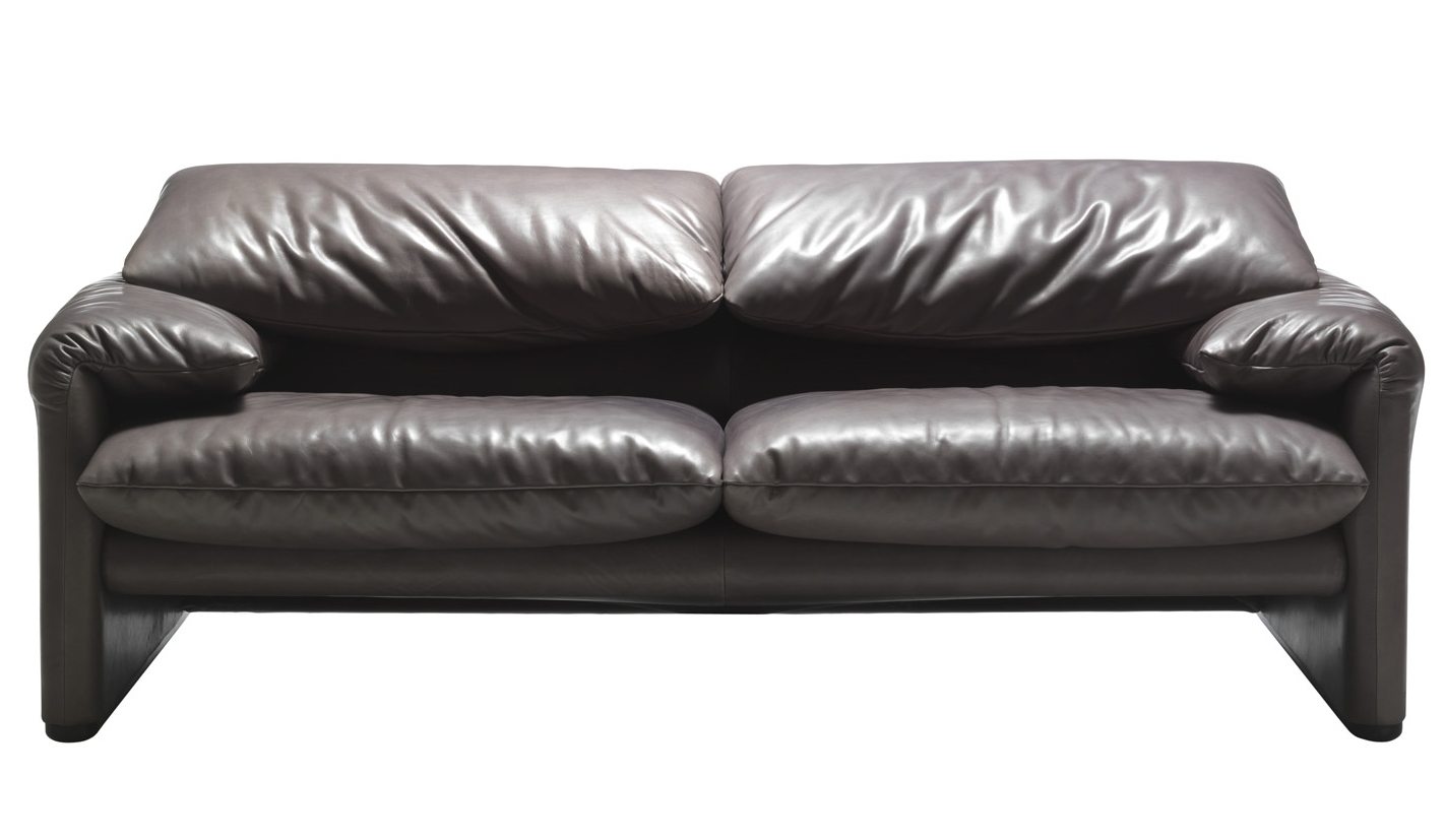675 Maralunga Sofa von Cassina, Zweisitzer in grauem Leder, modernes Design für Wohnzimmer und Lounge.