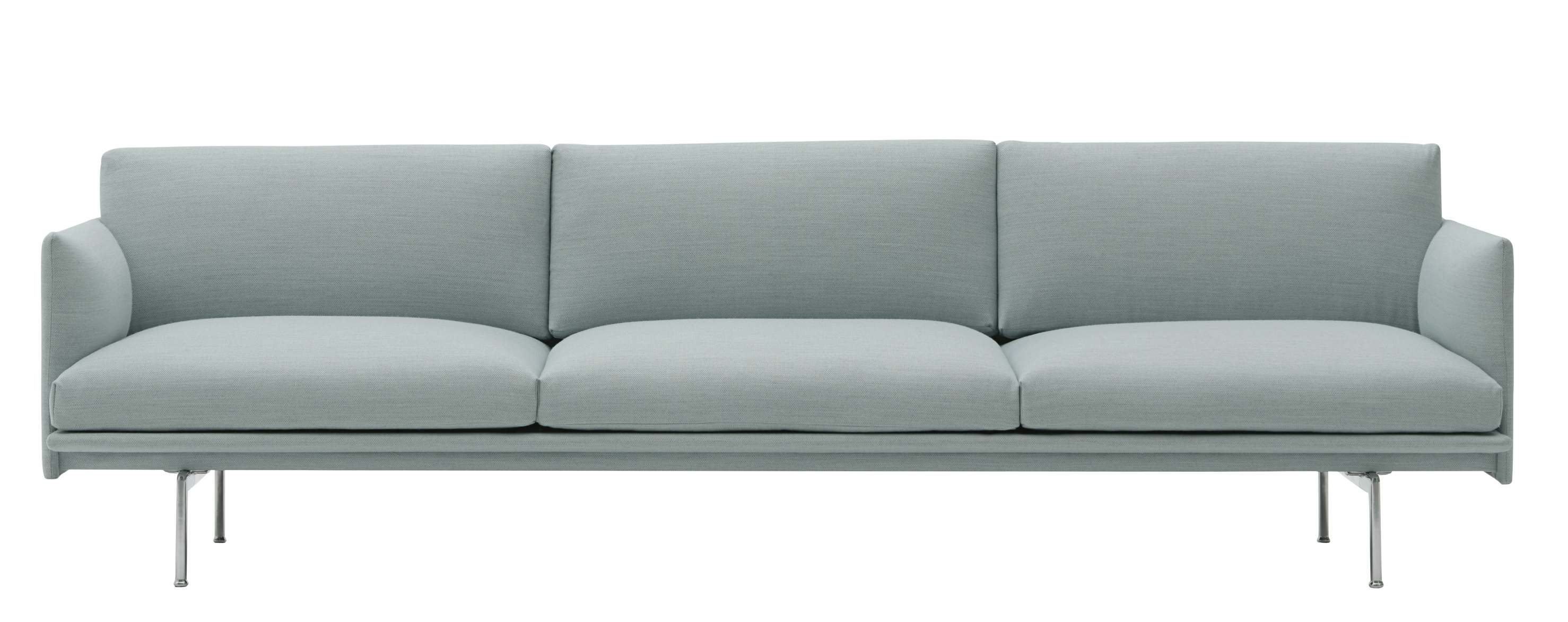 Muuto Outline Sofa, 3-Sitzer, hellgrau, modernes Design Sofa mit minimalistischem Stahlgestell für Wohnzimmer.