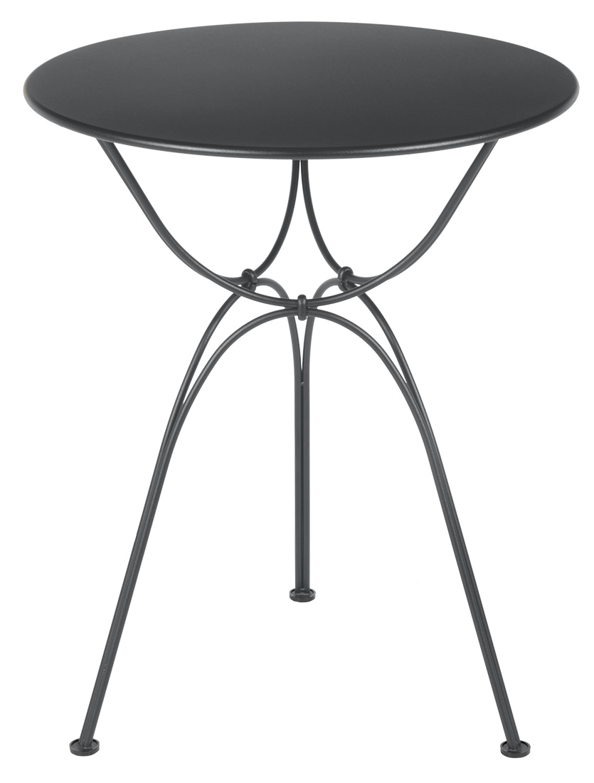 Airloop Tisch Ø 60 cm von Fermob, runder Gartentisch mit filigranem, dreibeinigem Stahlgestell in Anthrazit.