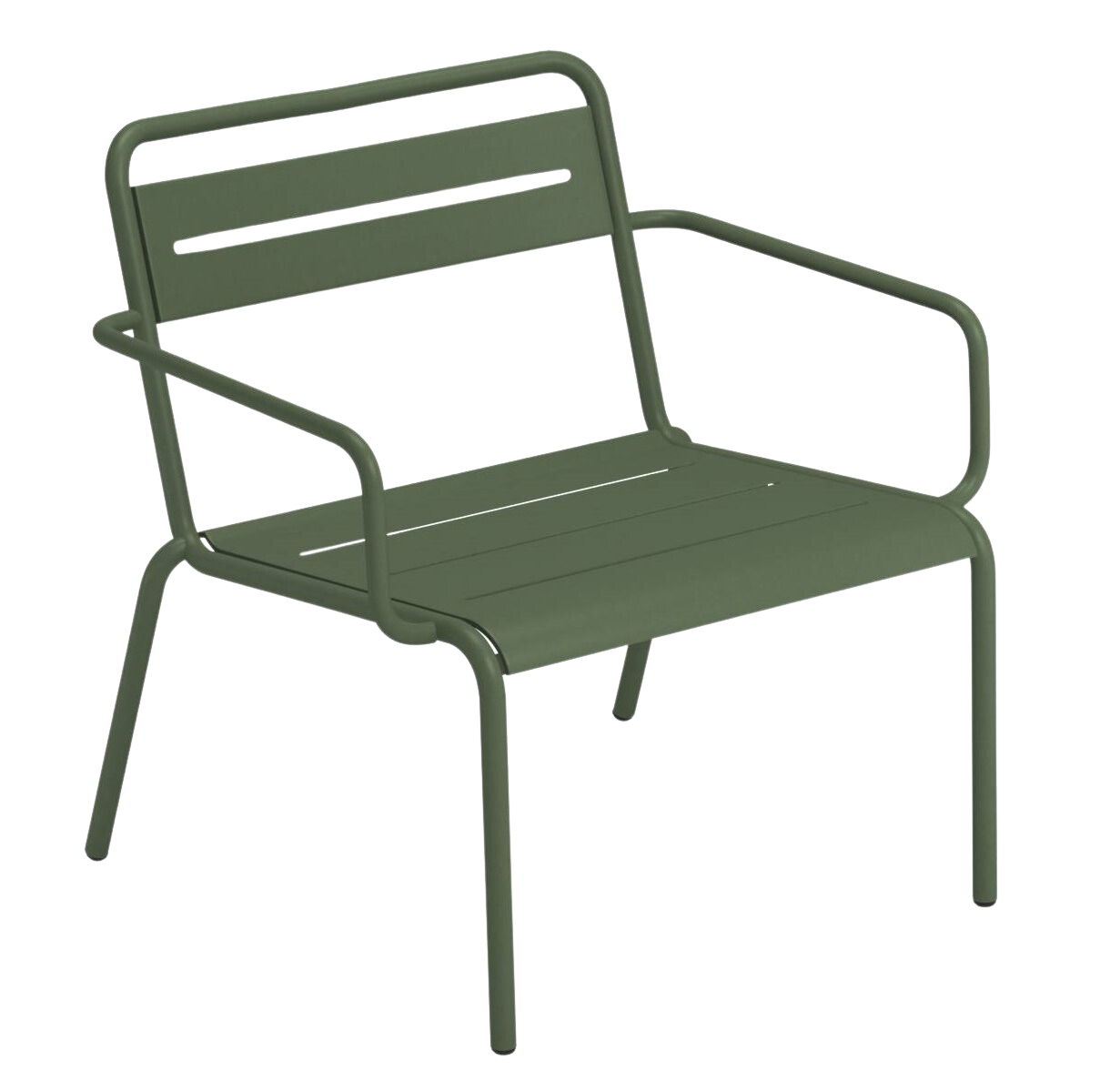Star Lounge Chair Sessel Outdoor Emu, grüner Metallstuhl mit Armlehnen für Garten und Terrasse.