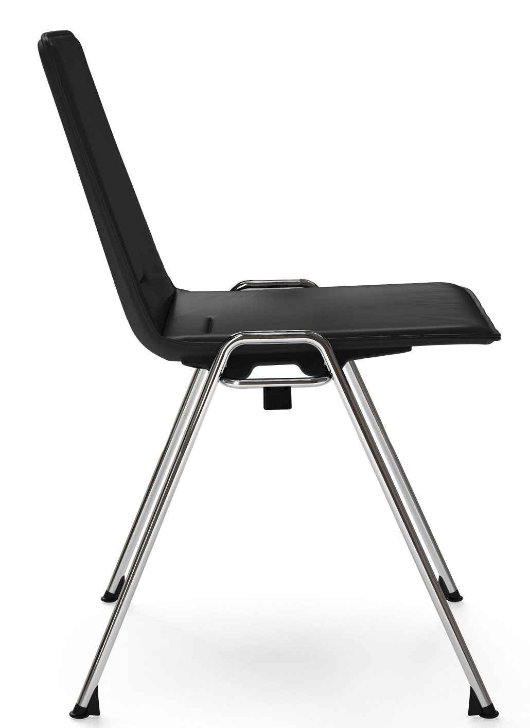 Schwarzer 1650 Yunity Chair Stuhl von Walter Knoll, Seitenansicht mit verchromtem Stahlgestell und Armlehnen.