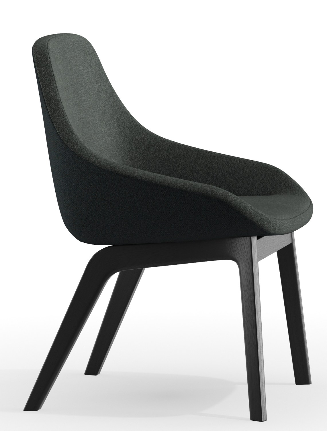 Morph Dining Chair Stuhl von Zeitraum, grauer Polsterstuhl mit dunklem Holzgestell, modernes Design für Esszimmer.