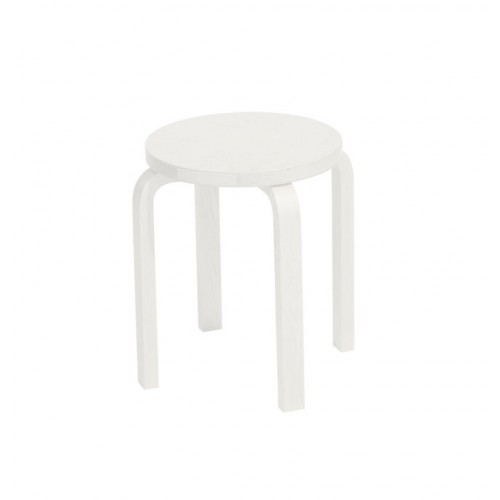 Weißer E60 Hocker von Artek aus Holz mit runder Sitzfläche und vier Beinen.