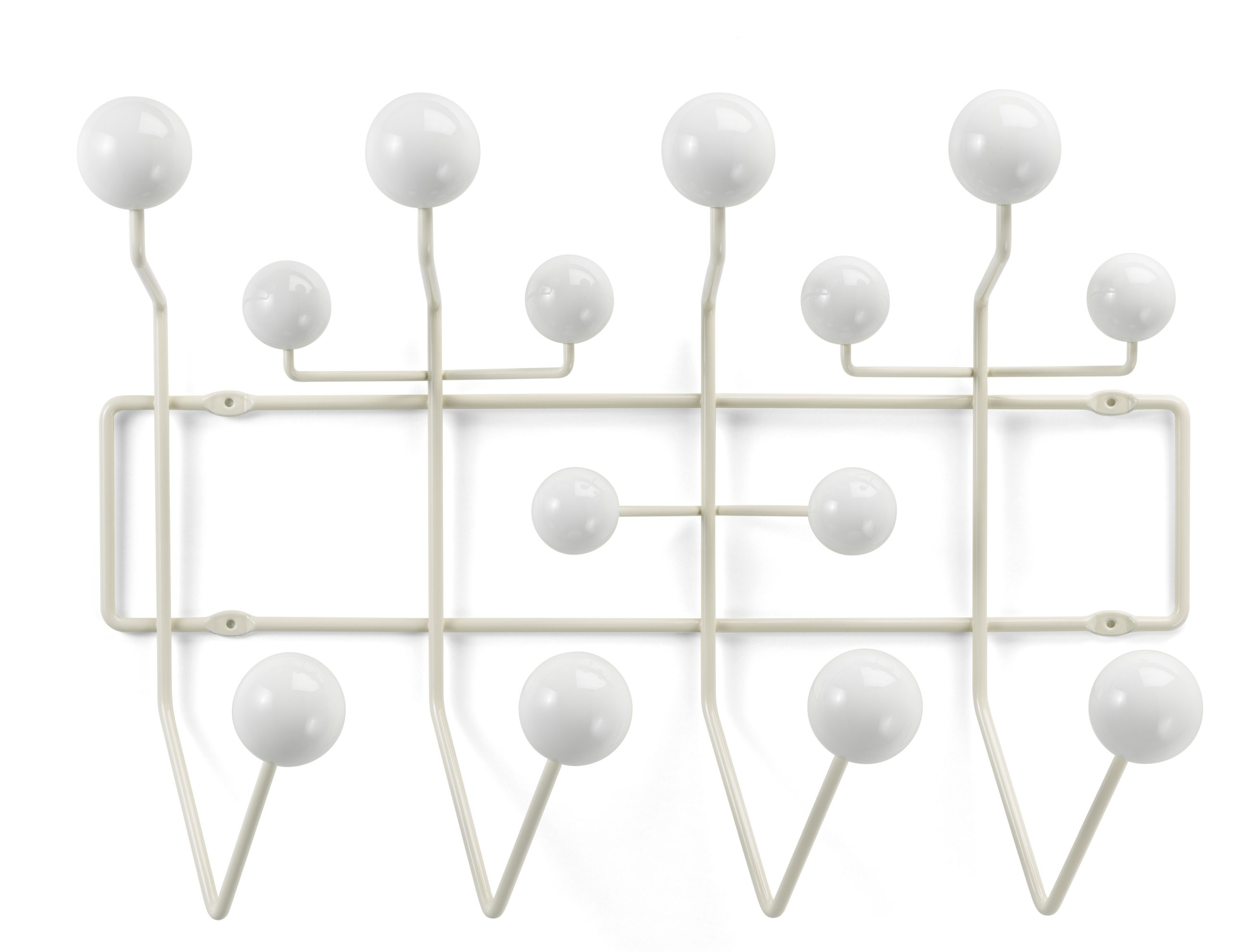 Eames Hang it all Garderobe von Vitra in Warmweiss mit bunten Holzkugeln als Kleiderhaken.