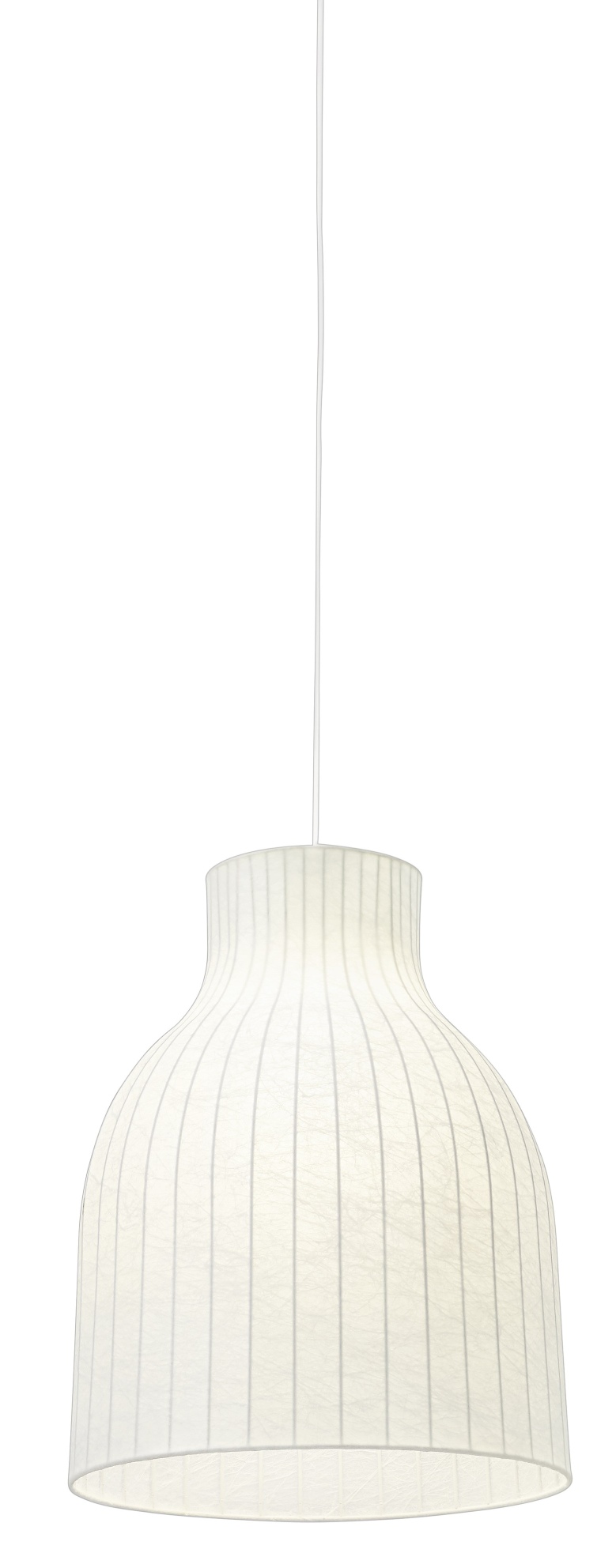 Weiße Muuto Strand Pendelleuchte mit gerippter Oberfläche, modernes Design für Wohnzimmer und Esszimmer.