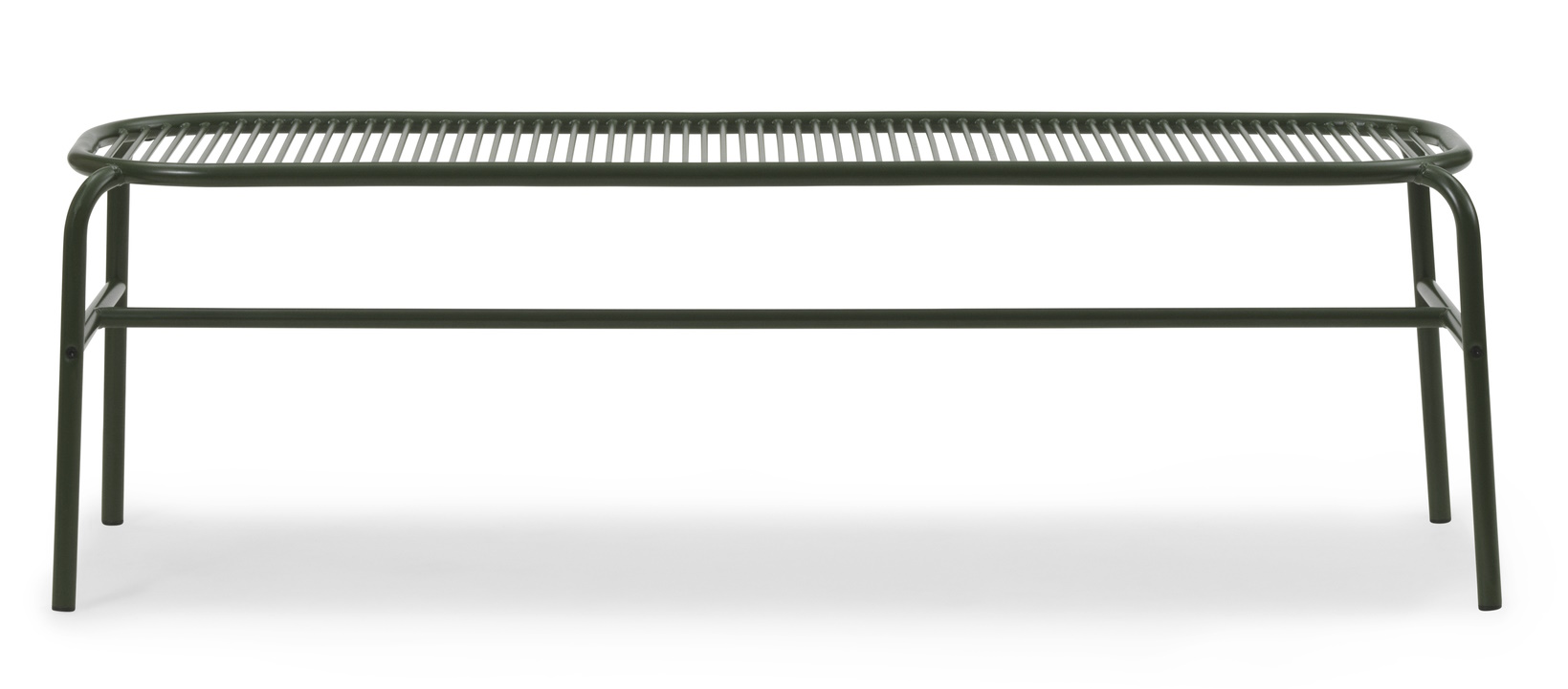 Grüne Vig Bank von Normann Copenhagen für den Außenbereich, minimalistisches Design mit Lattenrost.