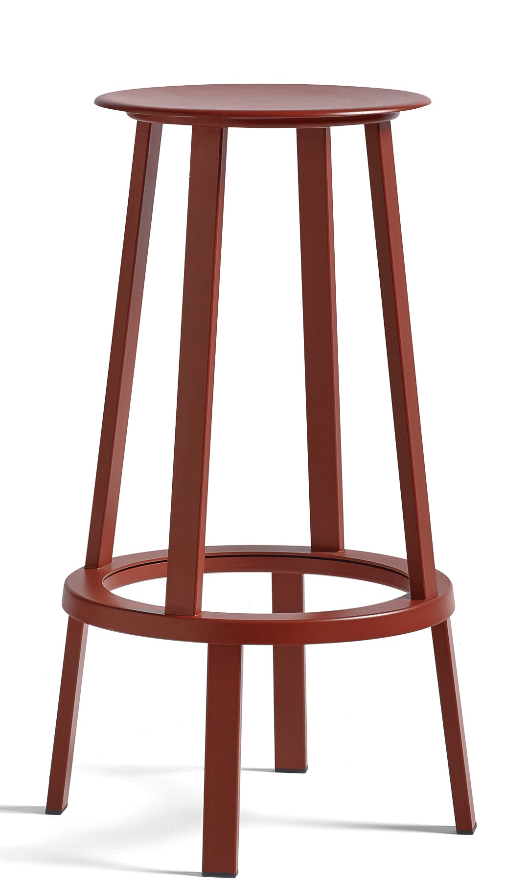 Roter Revolver Bar Stool Barhocker von Hay, moderner Hocker aus pulverbeschichtetem Stahl für Küche oder Bar.