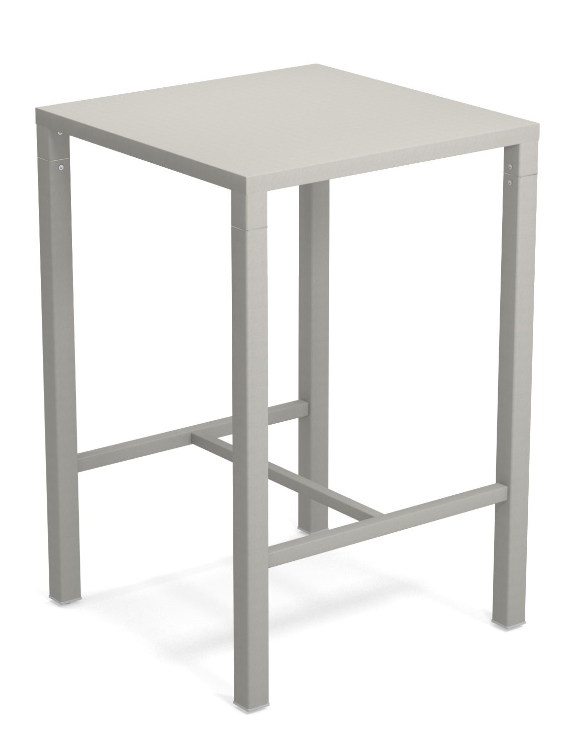 Grauer Nova Hochtisch von Emu für den Außenbereich, quadratische Tischplatte und minimalistisches Design.