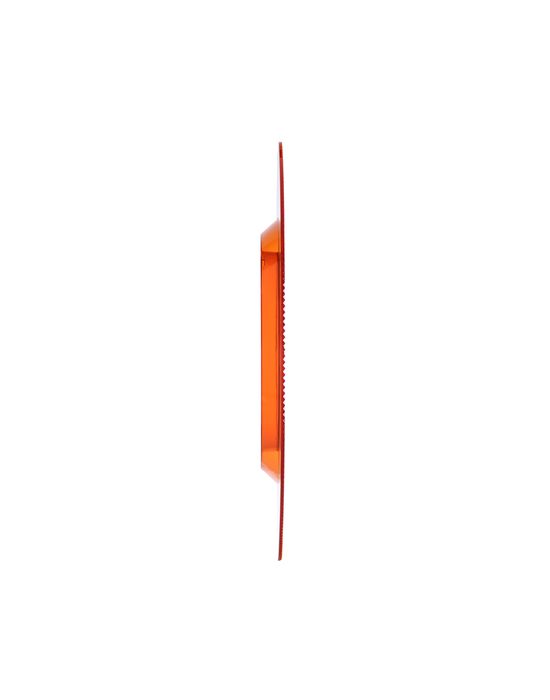 Seitenansicht eines orangefarbenen All Saints Spiegel von Kartell, moderner Wandspiegel für Wohnzimmer und Flur.