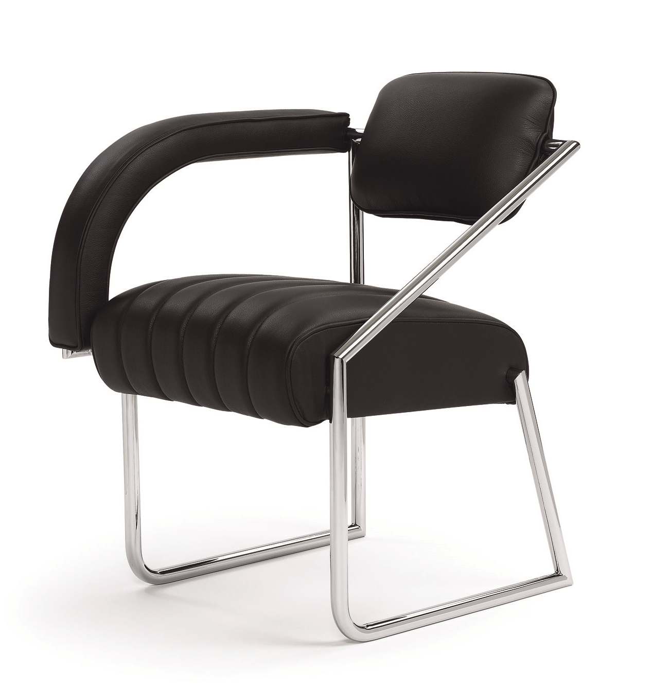 Schwarzer Ledersessel im modernen Design mit Chromgestell, Non Conformist Stil.