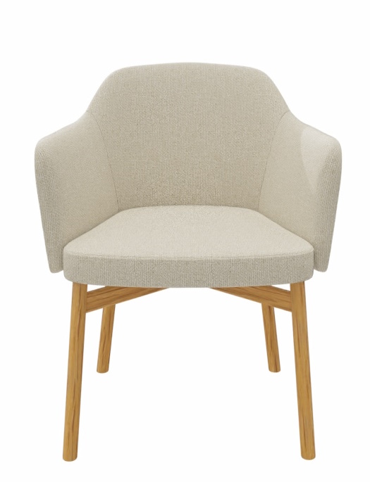 Kollektion 016 Stuhl mit Armlehnen von Knoll International, Stoffbezug in Beige und Holzbeine.