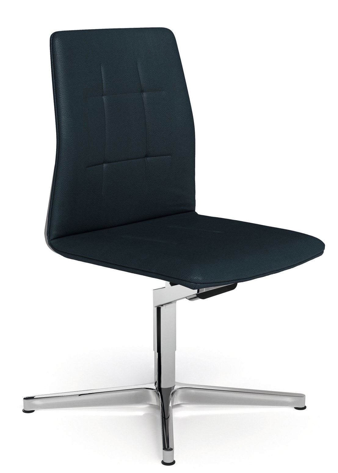 Leadchair Evo Bürostuhl von Walter Knoll mit blauem Lederbezug und Viersternfuß aus Chrom.