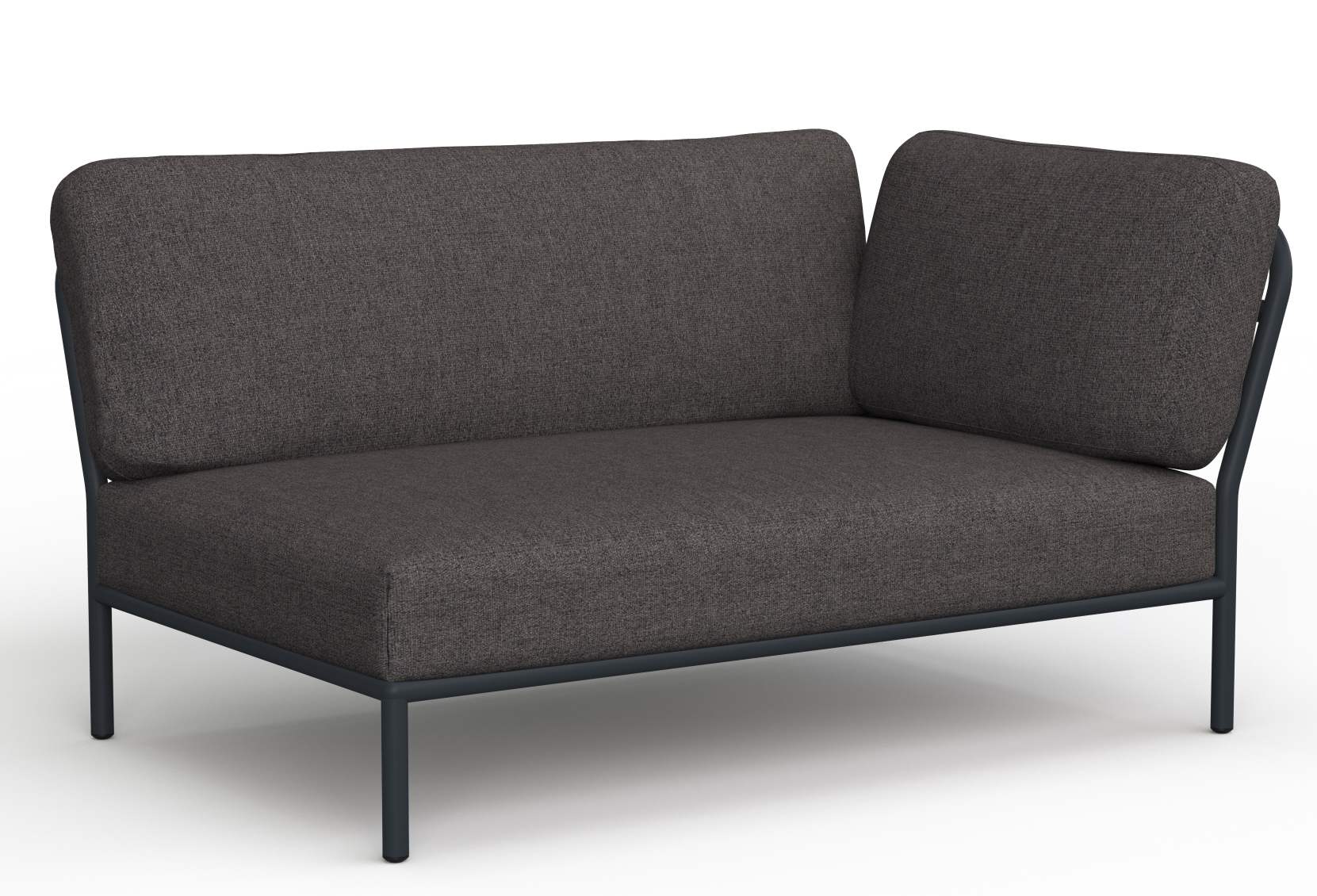 Graues Level Outdoor Sofa von Houe, modernes Gartensofa mit anthrazitfarbenem Metallgestell und bequemen Polstern.
