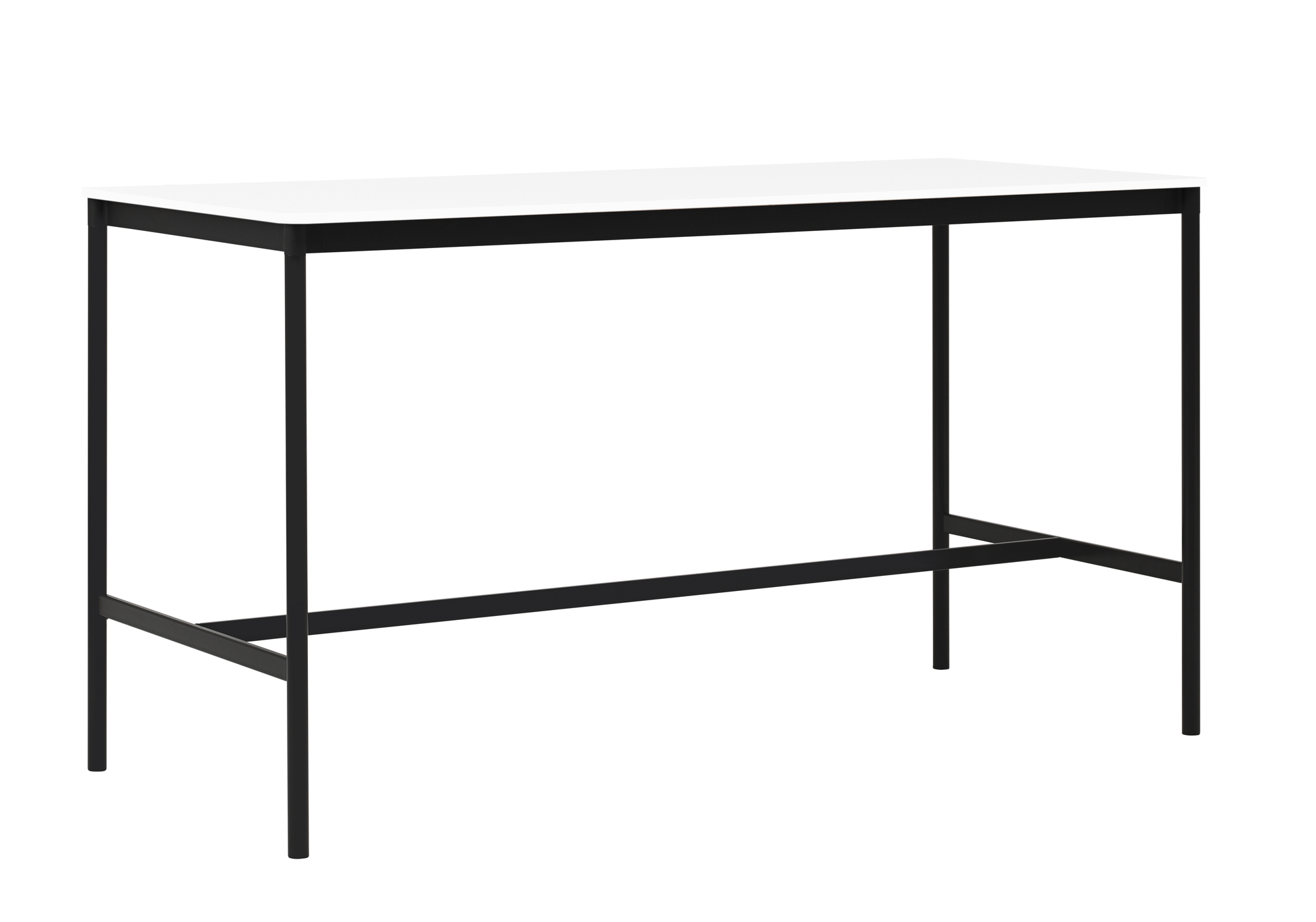 Muuto Base High Table Stehtisch mit weißer Tischplatte und schwarzem Metallgestell, modernes Design.