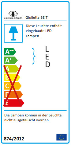 Energieeffizienzlabel der Giulietta BE T Tischlampe von Catellani & Smith mit integrierten LEDs.