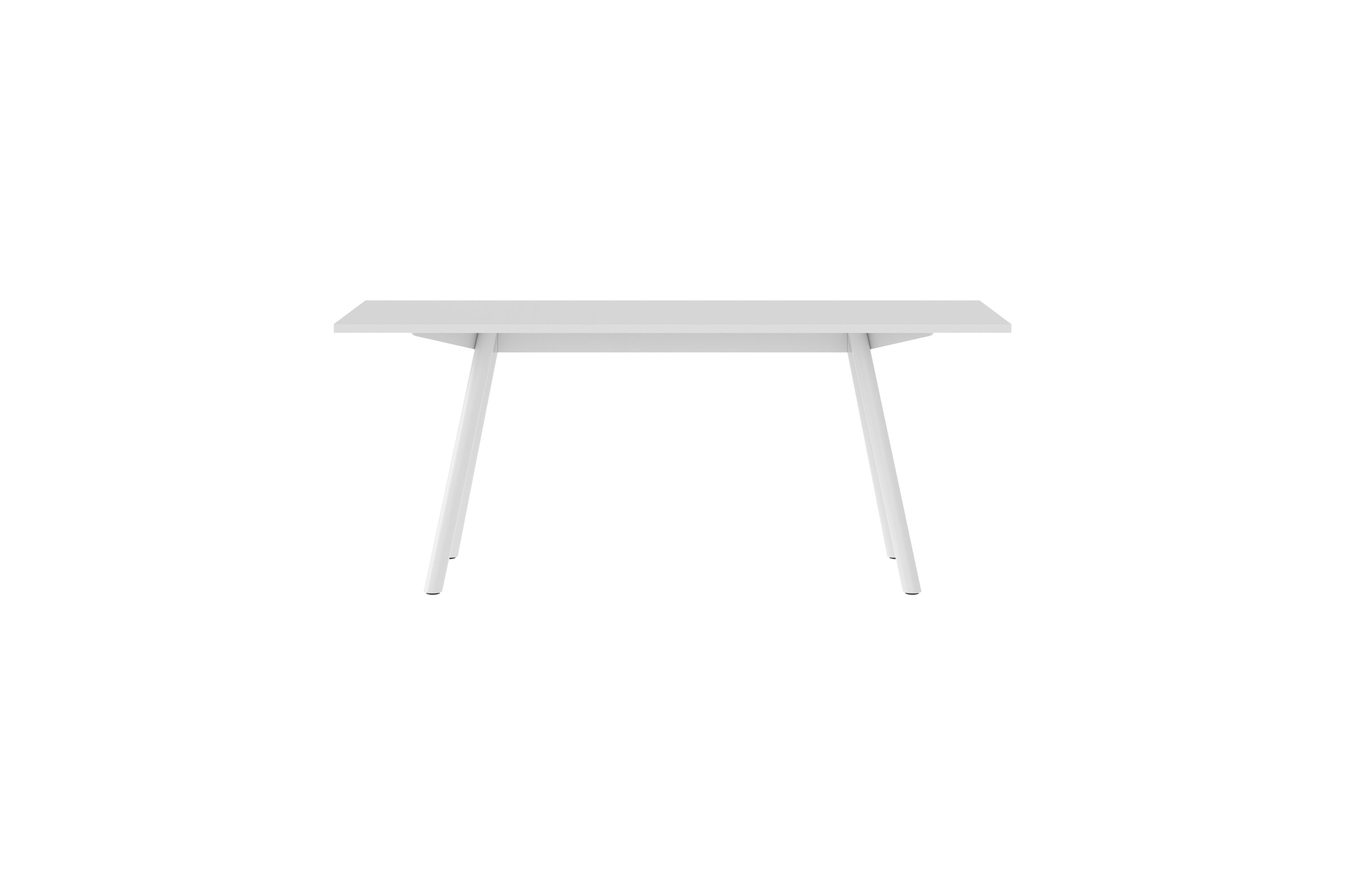 Weiße New Tendency Masa Tischplatte mit minimalistischem Design und vier schrägen Beinen. Moderner Esstisch für Esszimmer und Küche.
