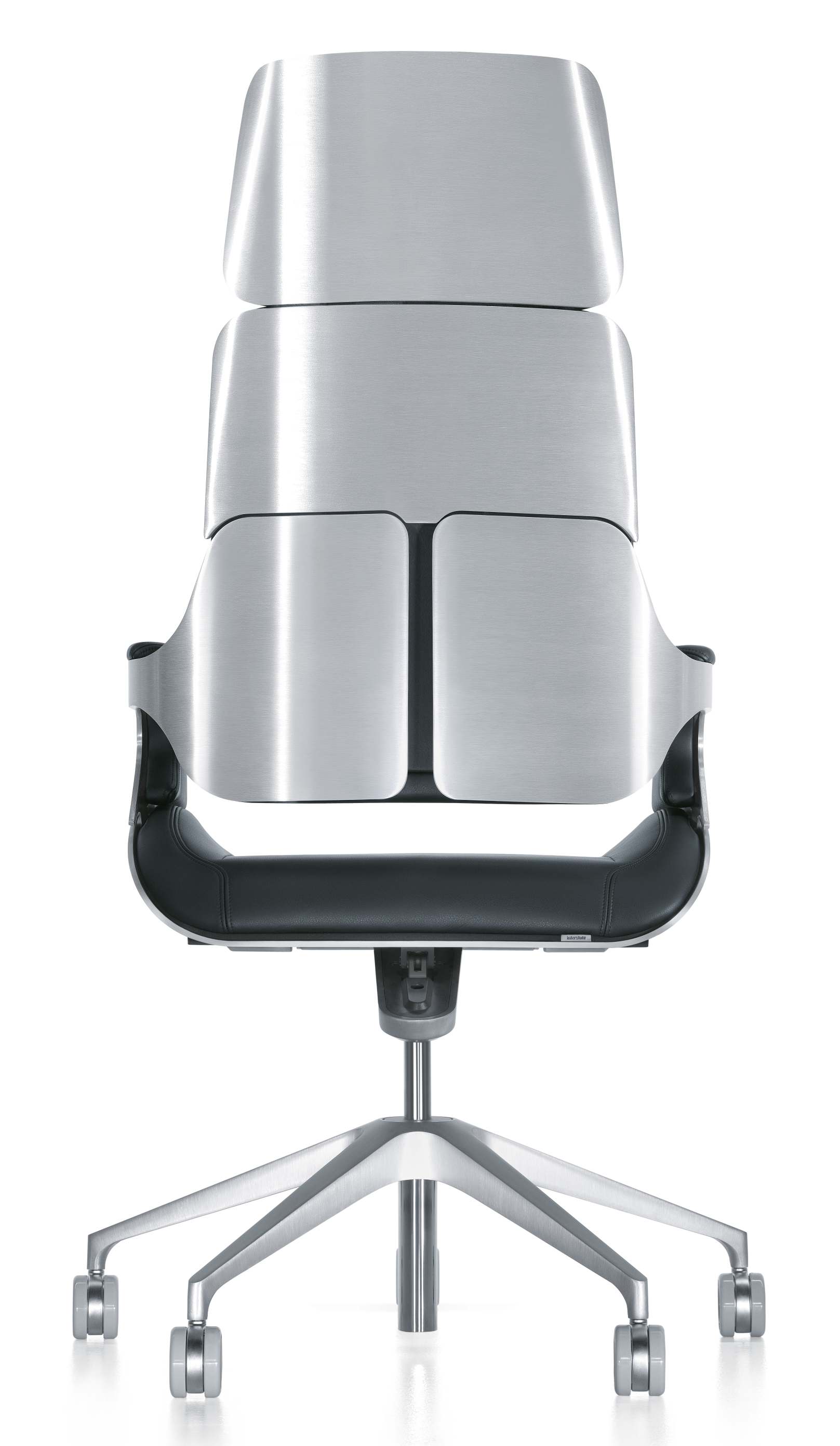 Silver SV11P Bürodrehstuhl hoch von Interstuhl, ergonomischer Schreibtischstuhl mit Rollen und silberner Rückenlehne.