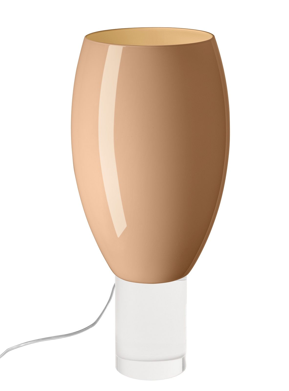 Nahaufnahme der Buds Tischleuchte Cipria von Foscarini mit weißem Sockel.