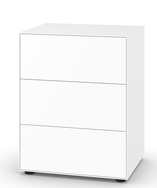 Weißes Piure Nex Pur Box Board mit drei Schubladen und minimalistischem Design.