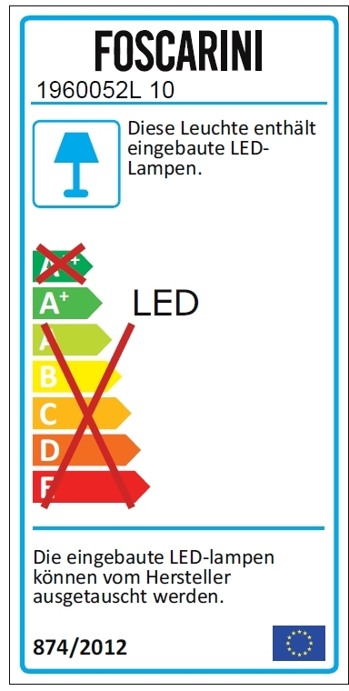 Energieeffizienzlabel der Foscarini Bahia Mini Wandleuchte, A+ LED Lampe, austauschbar.