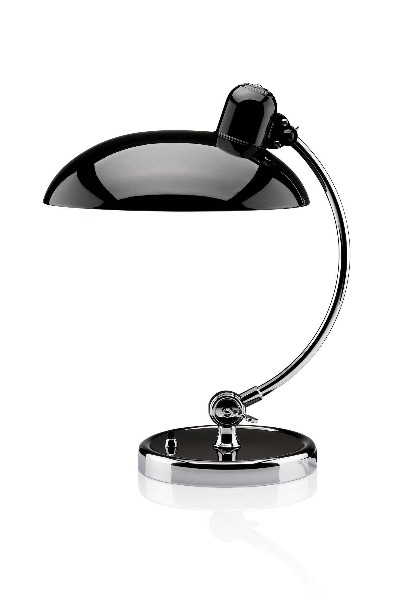 Schwarze KAISER idell Tischleuchte von Fritz Hansen, hochglänzend, modernes Design für Schreibtisch.