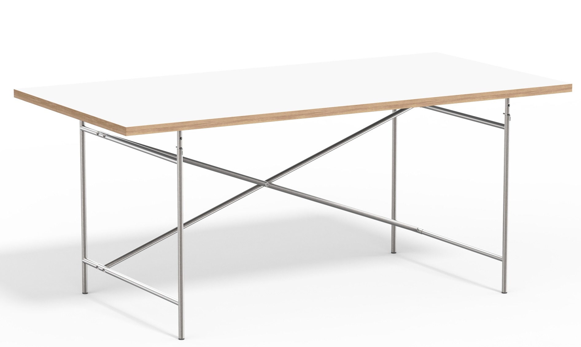 Eiermann Tisch mit weißer Tischplatte und verchromtem Stahlgestell, Designklassiker von Richard Lampert.