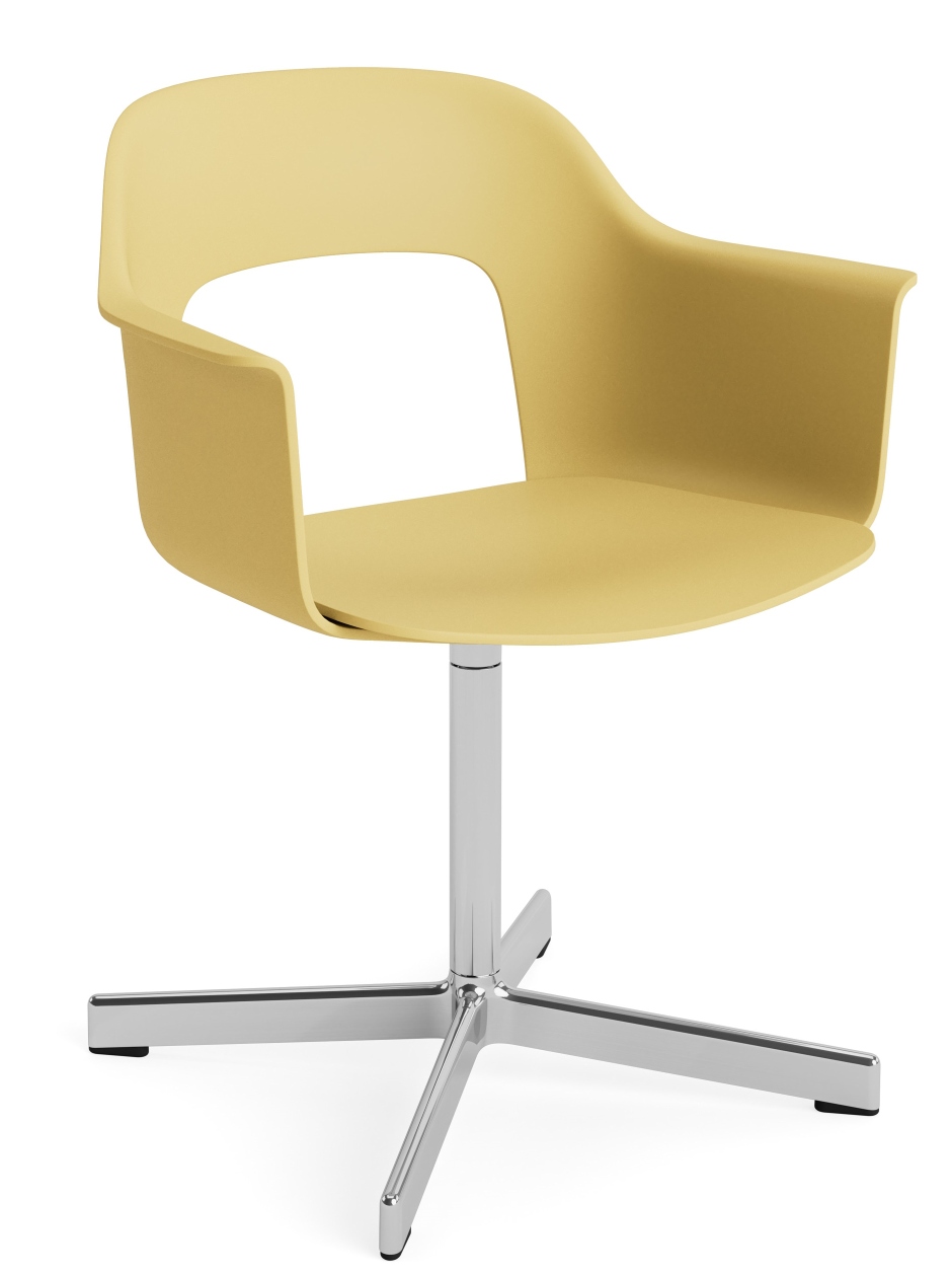 Gelber Hay Layout Armchair 231 Armlehnstuhl mit Drehgestell aus Chrom für Büro und Wohnbereich.