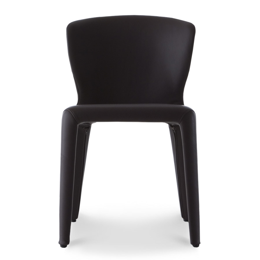 369 Hola Stuhl von Cassina, brauner Lederstuhl mit abgerundeter Rückenlehne und minimalistischem Design.