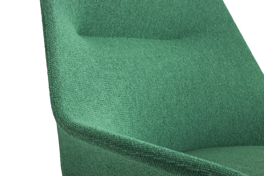 Detailaufnahme des grünen Hay 02 Lounge Chair Sessels mit Textilbezug, moderner skandinavischer Sessel für Wohnzimmer.
