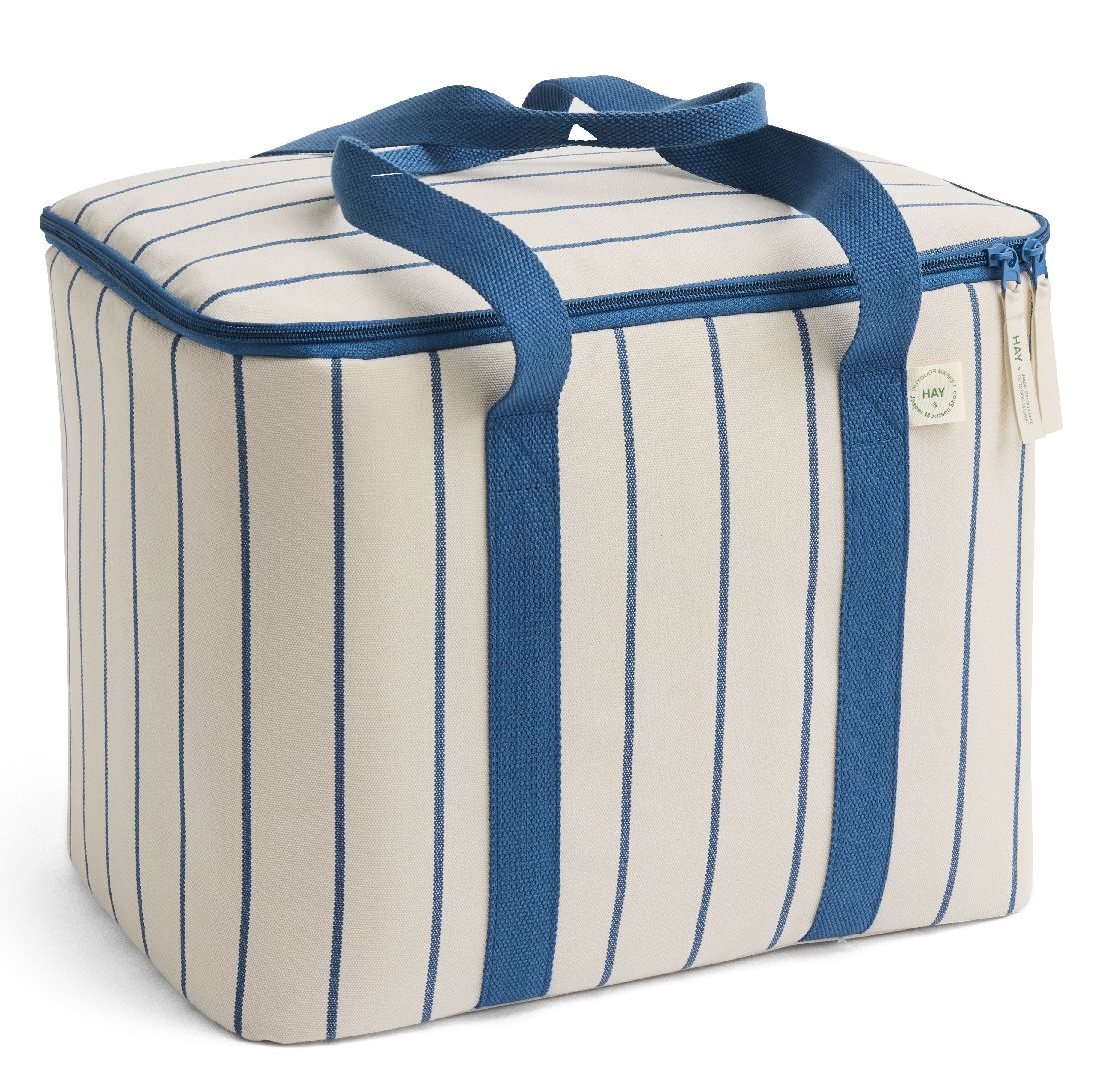 Koeltas voor buitenmarkten beige met blauwe strepen Hay