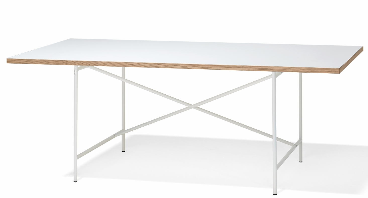 Eiermann Tisch mit weißer Tischplatte und weißem Stahlgestell von Richard Lampert, modernes Design.