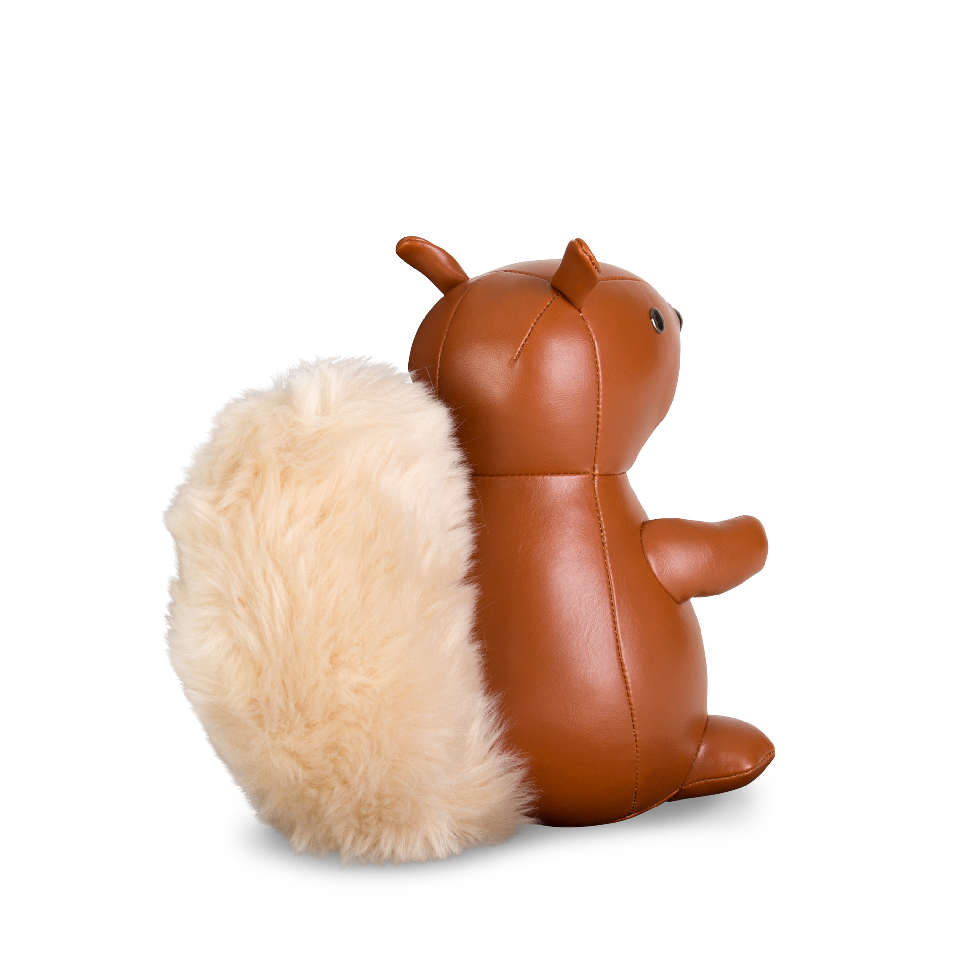 Buchstütze Eichhörnchen Tan/Weiß von Züny, aus Kunstleder, mit buschigem Schwanz, für Kinderzimmer und Bücherregal.