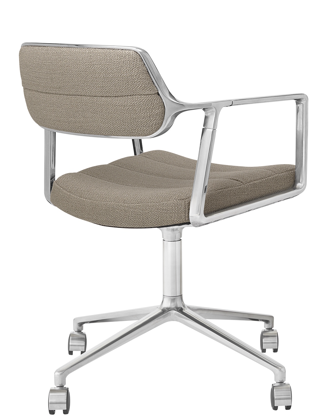 Vipp 453 / Vipp453 Draaistoel Swivel Chair Vipp Dark Sand Textiel / gepolijst aluminium frame met wieltjes