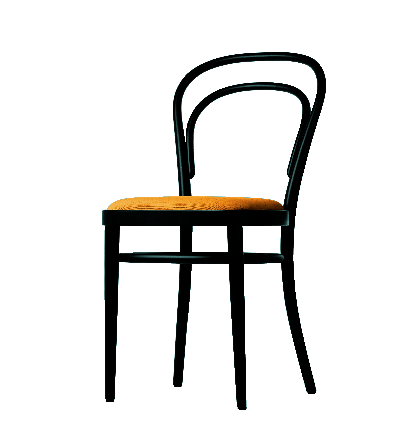 Schwarzer 214 P Bugholzstuhl im Thonet-Stil mit geflochtenem Sitz für Kaffeehaus oder Gastronomie.