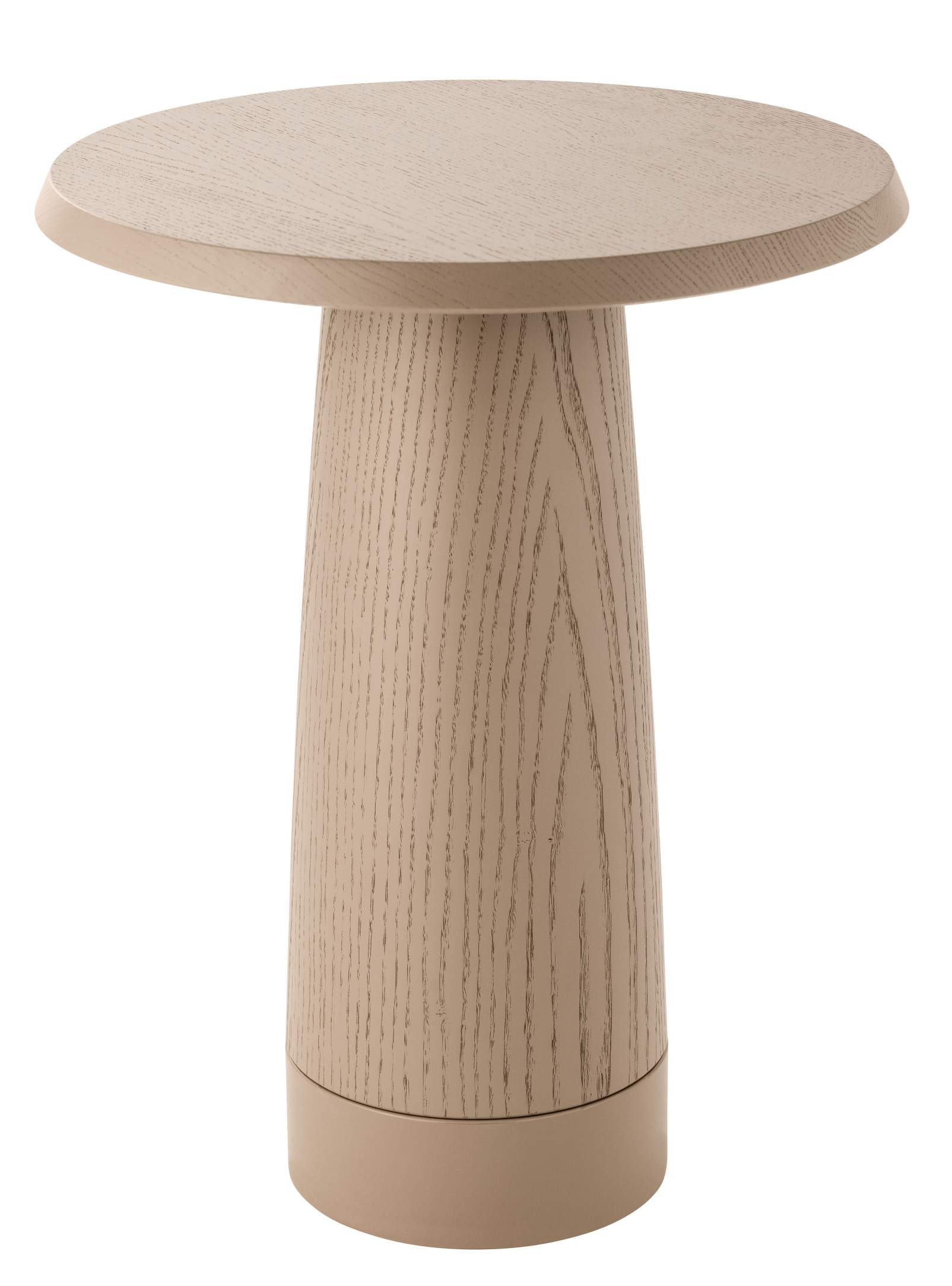 Amanita Beistelltisch von Schönbuch, runder Holztisch in Beige mit markanter Holzmaserung für modernes Wohnambiente.