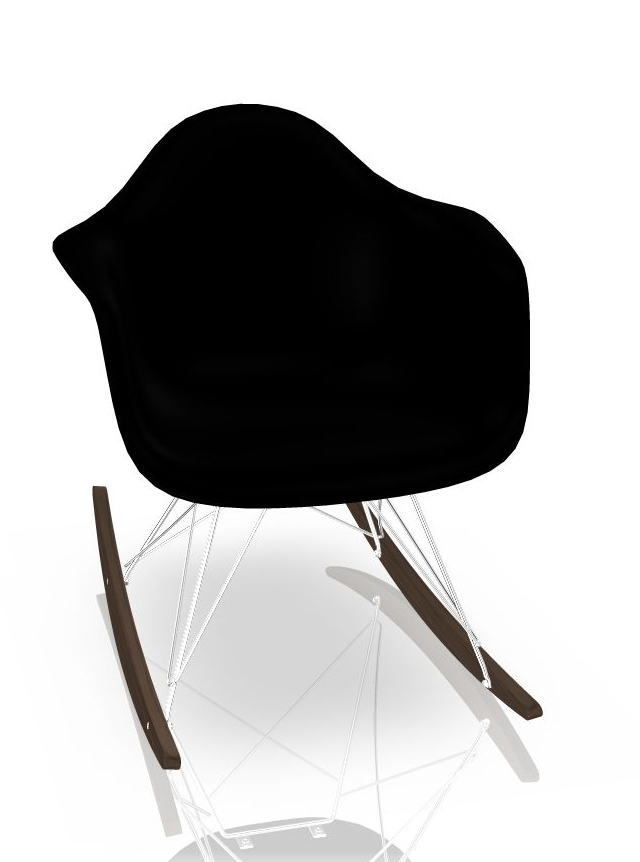 Vitra Eames Plastic Armchair RAR Schaukelstuhl in Tiefschwarz mit Ahorn-Kufen und Chrom-Gestell.