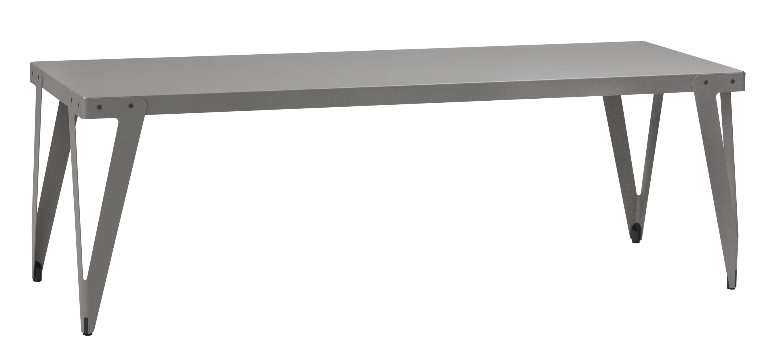 Grauer Lloyd Indoor Table Tisch Functionals mit minimalistischem Design und markanten, V-förmigen Tischbeinen.