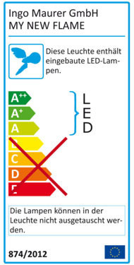 Energielabel der Ingo Maurer My New Flame LED Tischlampe mit Energieeffizienzklasse A++ bis E.