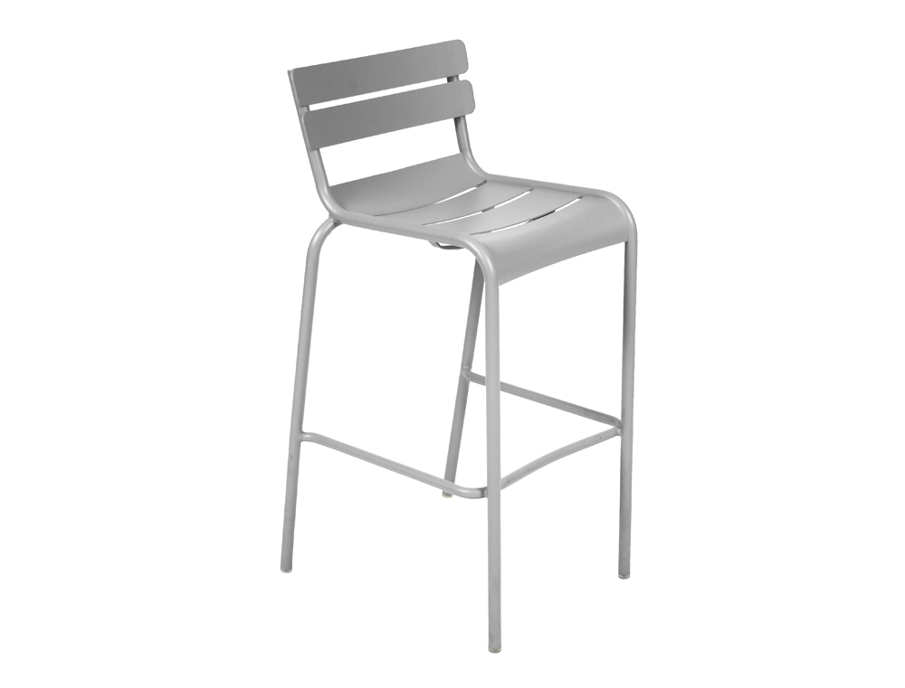 Luxembourg Barhocker von Fermob, ein grauer, moderner Outdoor-Barstuhl aus Aluminium für den Garten.