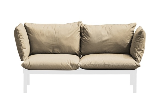 Fiam Domino Outdoor-bank voor twee personen met armleuningen en kussens van Jan Kurtz, wit/taupe