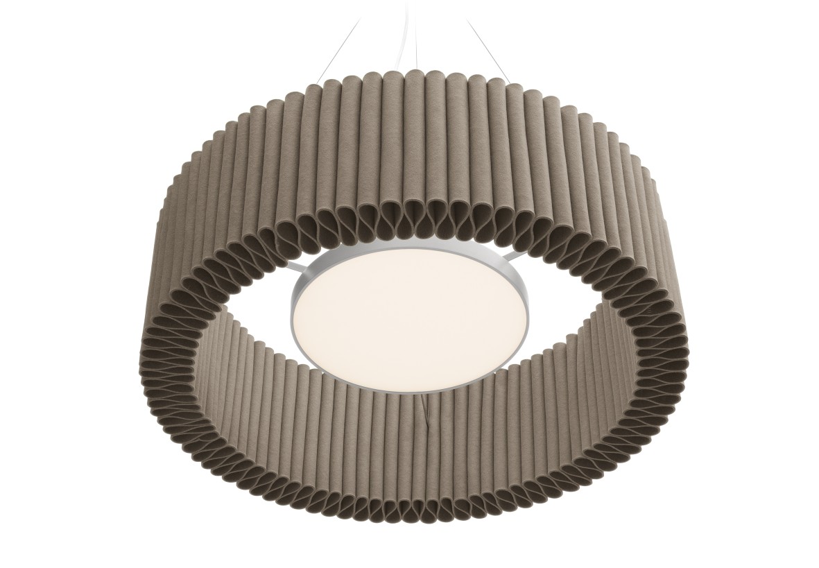 Beige Welle Deckenleuchte von HEY-SIGN aus Filz mit runder LED-Beleuchtung und Aufhängung.